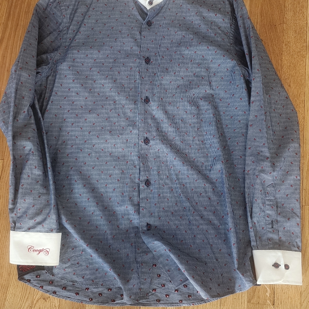 COOGI Blue and White Dress Shirt Elegant Design